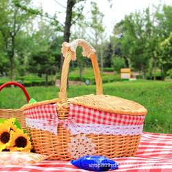 Picnic Basket Outdoor with Basket Rattan Cover Wicker Picnic Woven Satchel Rattan Small Bamboo Basket Supplies Ins