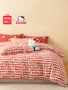Miniso Sanrio Class a Pure Cotton Double-Layer Gauze Four-Piece Set Hello Kitty New Bed Duvet Cover for Gift Giving