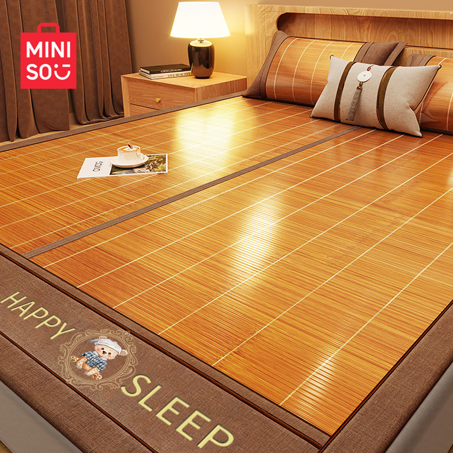 MINISO名創優品 竹マット 2025年新型アイスシルクマット 両面折りたたみ式 学生寮用わらマット エアコンマット