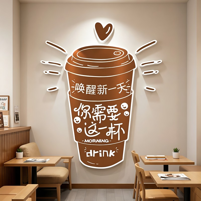Coffee Shop Atmosphere Decoration, Café Corner, Popular Photo Spot, Dessert and Milk Tea Shop Entrance Wall Decoration, Background Wall