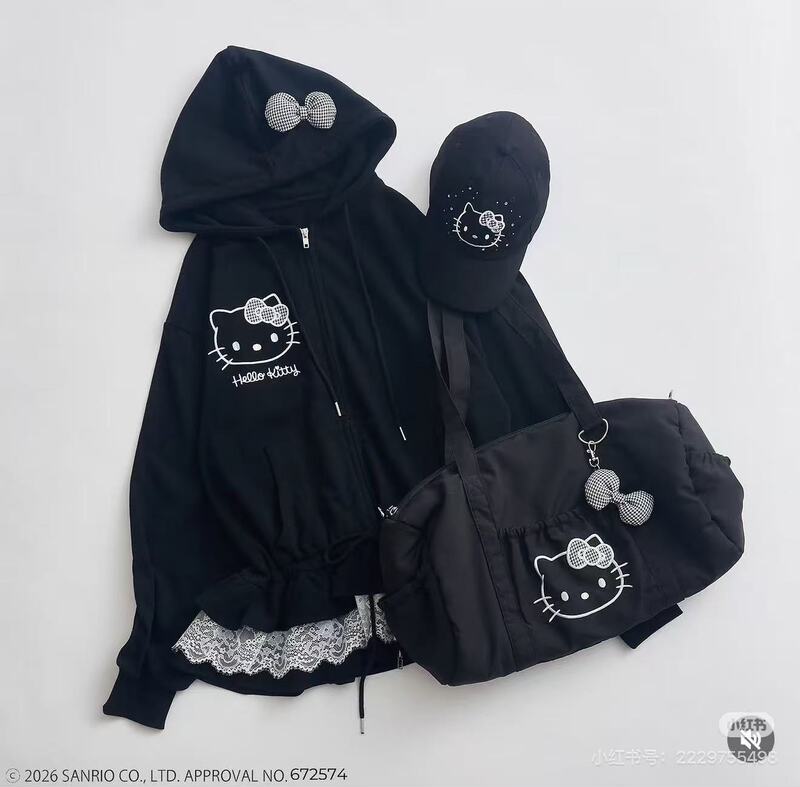 Olive Des Olive×Hello Kitty Hooded Zip-Up Sweatshirt with Ruffled Hem Olive Des Olive×Hello Kitty Hooded Zip-Up Sweatshirt with Ruffled Hem