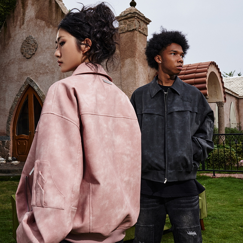 【Yin Haoyu's Style】Waitingwave Post-Apocalyptic Style Jacket for Men, American-Style Pu Leather Melard Jacket for Women