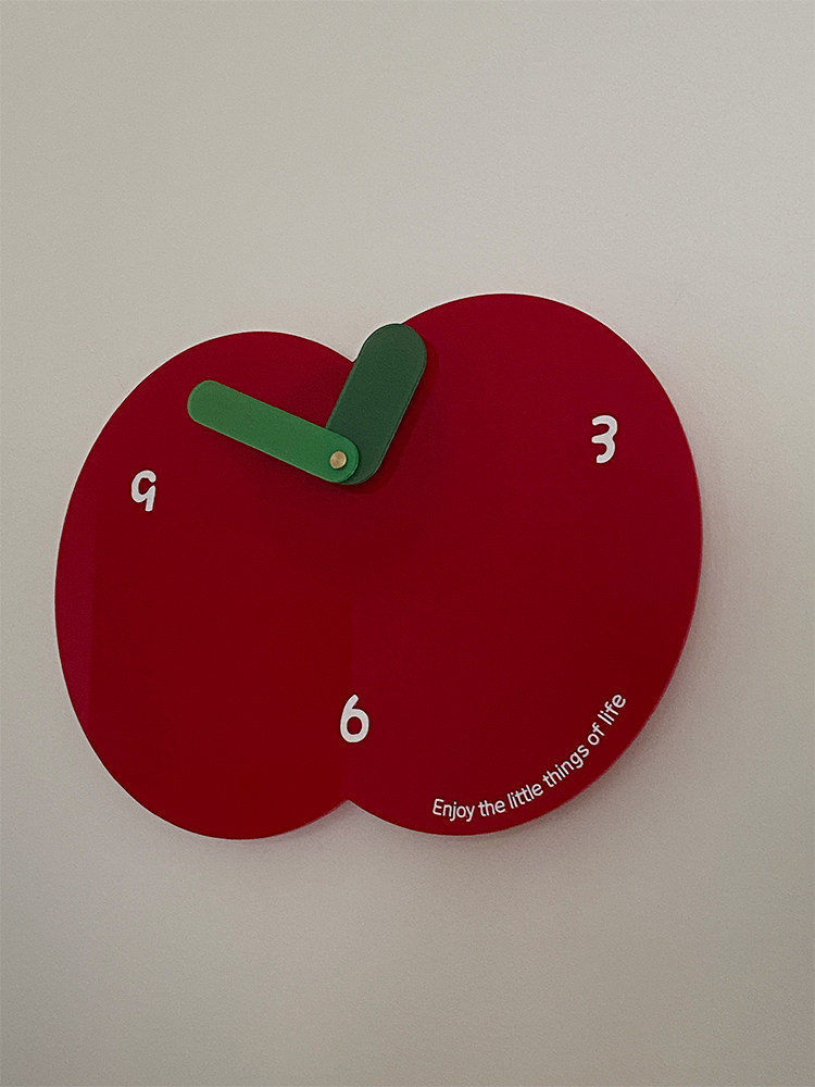 Apple Wall Clock, Cute and Trendy, Home Design, New Modern Decorative Clock, Silent Sweep Second Clock for Children's Room
