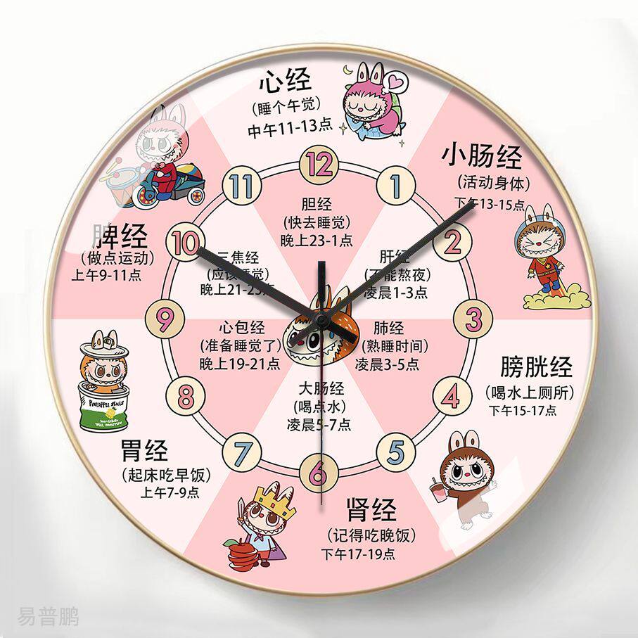 Labubu Health Clock Body Meridian Health Bedroom Study Clock Wall Clock Living Room Clock Wall Hanging
