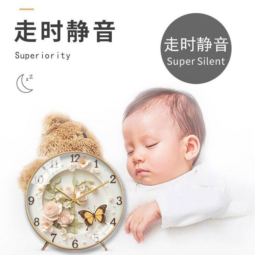 French-Style Butterfly Nordic Clock, High-Value Art Painting, Silent Bedroom and Living Room Creative Home Desk Clock, Quartz Clock