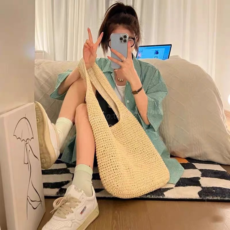 2025 New Straw Woven Bag for Women, Summer Beach Vacation Bag, Shoulder Bag, Forest Style Handmade Woven Bag, Large Capacity