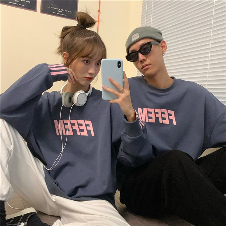 Plus velvet thickening couple wear autumn sweater women's new spring loose Korean version all-match bf lazy wind long-sleeved coat tide