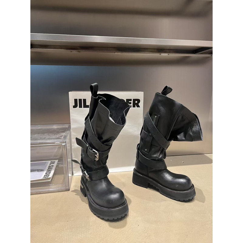 Gou Chuan All-Over Ceiling-Pattern + Fetal Leather Venom Boots @ Thick-Soled Martin Boots Women's Leather Buckle Biker Boots
