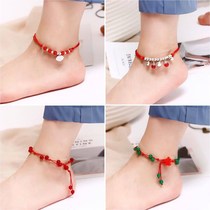 Buy two get one handmade anklet female mens red rope woven agate Bell retro student black anklet jewelry female