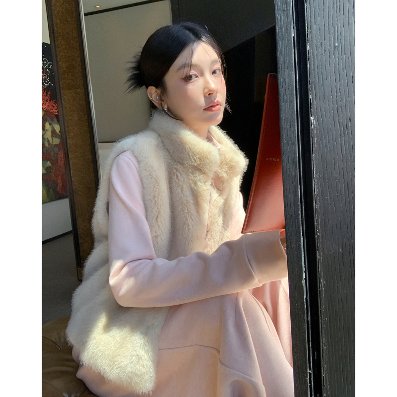 Hamyiho Imitation Mink Fur Vest Top for Women in Autumn and Winter Can Be Worn Outside Sleeveless Fur Vest Warm Jacket