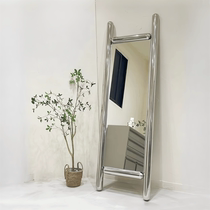 Creative and simple stainless steel light luxury dressing mirror Internet celebrity retro floor mirror removable design hair salon perm and dyeing mirror
