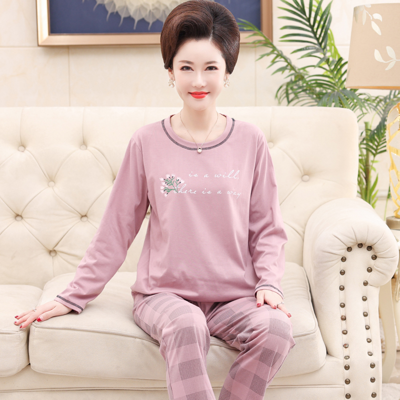 Middle-Aged and Elderly Women's Pajamas, Spring and Summer Pure Cotton Long-Sleeved, All-Cotton, Middle-Aged Autumn and Winter Style Loungewear, Plus Size Set