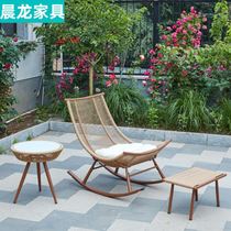 Courtyard moon rocking chair balcony simple rattan chair three-piece set outdoor leisure rattan rocking chair combination set