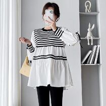 Korean Style Spring Autumn Loose Stripe Pregnant Women Cotto