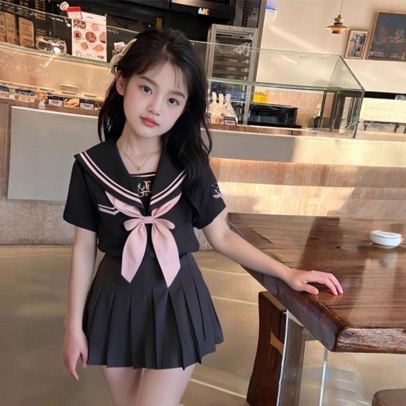 Girls' Summer Jk Uniform School Style Suit 2026 New Model for Older Children, Kawaii Japanese Pleated Skirt Two-Piece Set