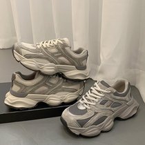 Genuine Leather Little Monster Dad Shoes Womens 224 Spring Mesh Breathable Pancake Running Casual Sports Shoes