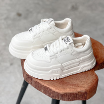 ins trendy genuine leather breathable thick-soled white shoes for women 224 spring style round toe slimming 7CM casual sneakers for women