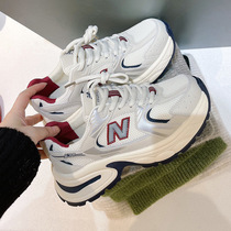 Genuine leather popular dad shoes for women 224 spring new Korean style versatile N-shaped casual sports shoes thick-soled jogging shoes