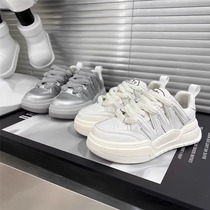 Genuine leather thick-soled sneakers white shoes for women 224 spring new versatile lace-up round-toe soft-soled casual sports shoes