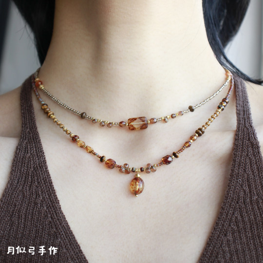 月似弓原创【意浓】Vintage复古美拉德小众捷克珠串珠叠戴款项链