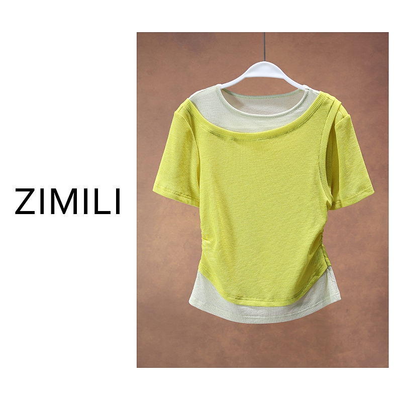 European Women's Clothing 2026 New Product European Style Heavy-Duty Design in Lemon Yellow Designer Mesh Short-Sleeve Top 261335 European Women's Clothing 2026 New Product European Style Heavy-Duty Design in Lemon Yellow Designer Mesh Short-Sleeve Top 261335