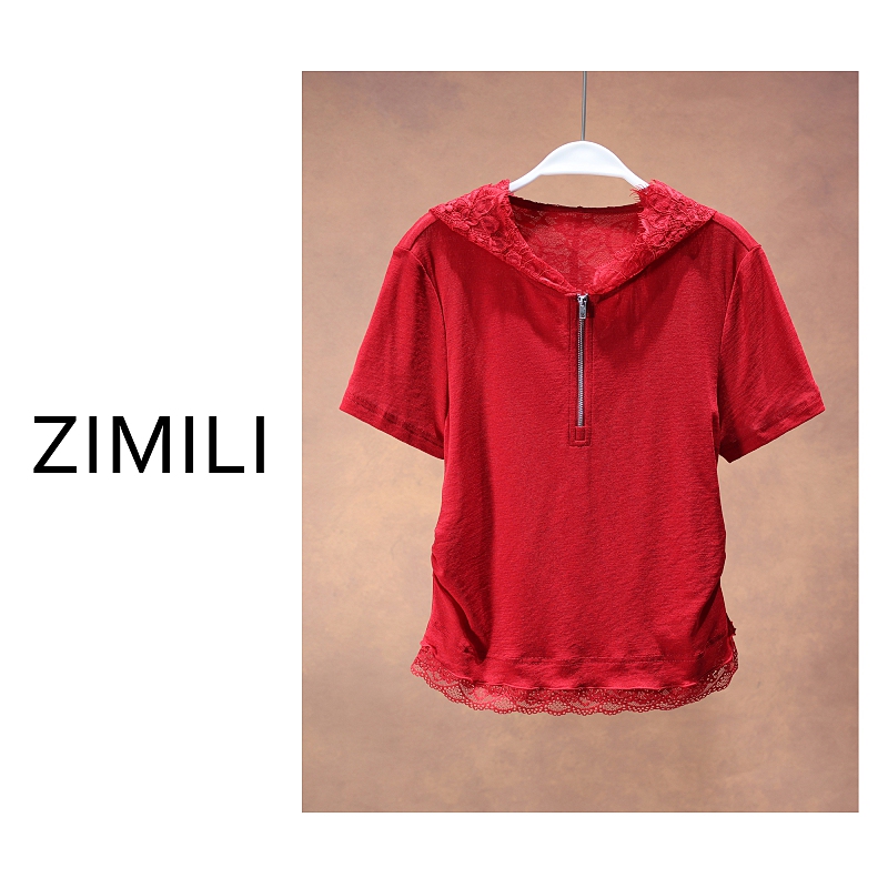 Liangge/Liang Ge【Danfeng Ningyan】Designer Original Lace Open Collar European Style Short Sleeve Top 261350
