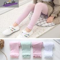 High-quality anti-snag girls leggings with open crotch and hollow butterfly lace nine-point pants for childrens dance stockings