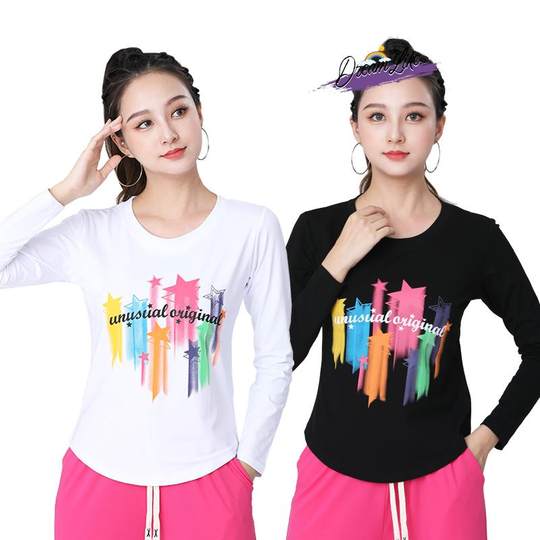 Новая летняя женская спортивная повседневная одежда 2025 года: футболка из хлопка для танцев, аэробики и квадратных танцев