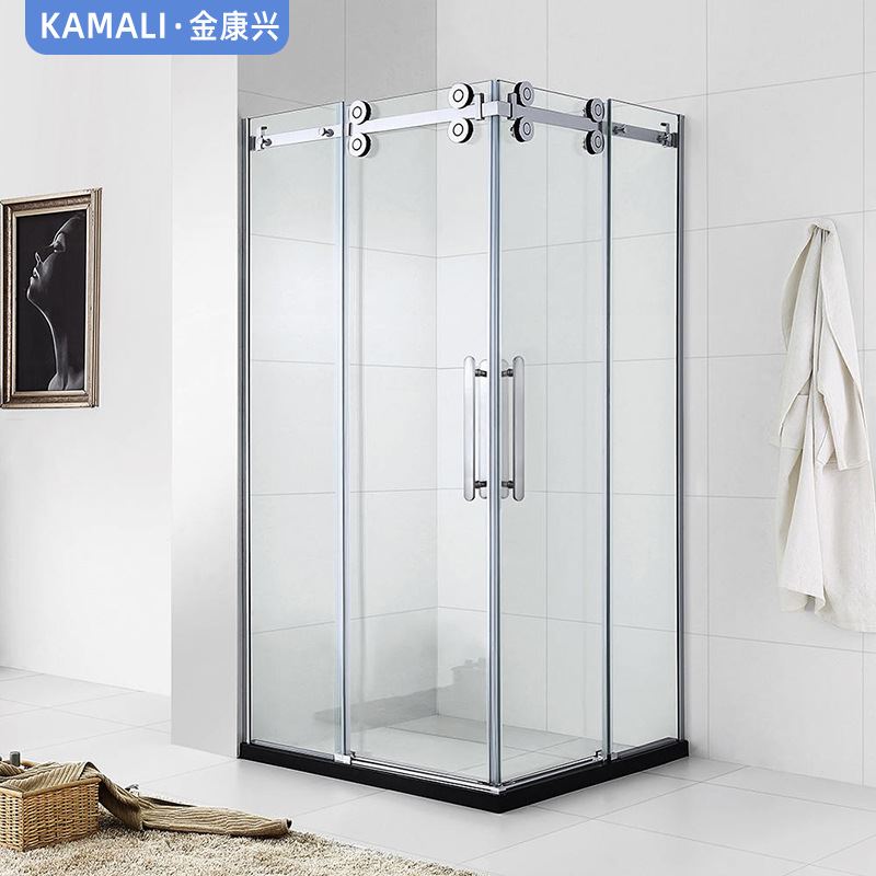 L shaped foreign trade quiet double door sliding shower door 304 stainless steel frame shower room partition-Taobao