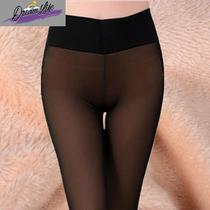 Stewardess gray outer skin penetration fake flesh mesh plus velvet thickening womens high waist leggings womens fattening and enlarged foot socks