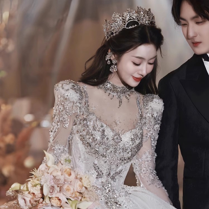 Crown Headwear Bridal Advanced Sensation Han Style Atmospheric Water Drill Princess Crown Superfairy Wedding main yarn Wedding Dress Wedding Dress-Taobao