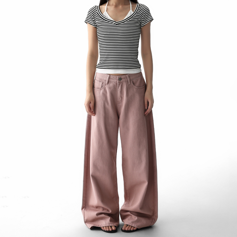 American Retro Pink Wide-Leg Jeans for Women 2026 Spring New Low-Waist Loose Slimming Lazy Straight Pants American Retro Pink Wide-Leg Jeans for Women 2026 Spring New Low-Waist Loose Slimming Lazy Straight Pants