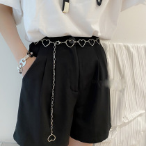 Japan FC waist chain womens decorative thin belt simple matching dress metal love connection fashion small leather