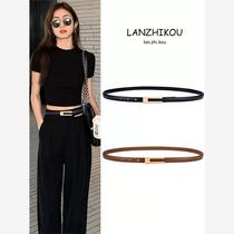 Japan FCs new womens slim belt leather-trimmed dress high-end waist-cinching and versatile black waist-cinching leather