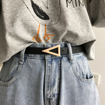 Japan FC exquisite small belt for women Korean version of light gold triangle belt for women versatile snap button decoration jeans jumpsuit