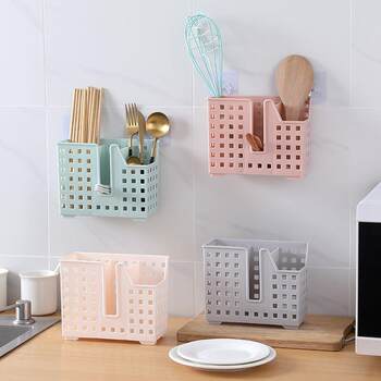 Kitchen hanging chopstick cage simple plastic tableware lattice storage box wall-mounted drain chopsticks material storage rack