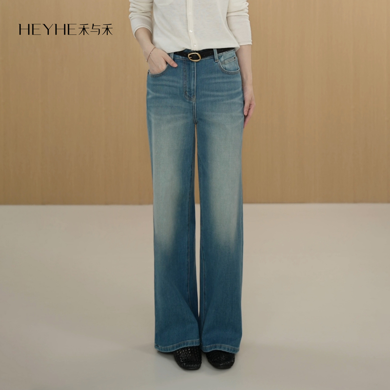 Xiaohe【Doctor Denim】Vintage Washed Stylish High-Waisted Versatile Wear-Resistant Four-Way Stretch Comfortable Wide-Leg Jeans