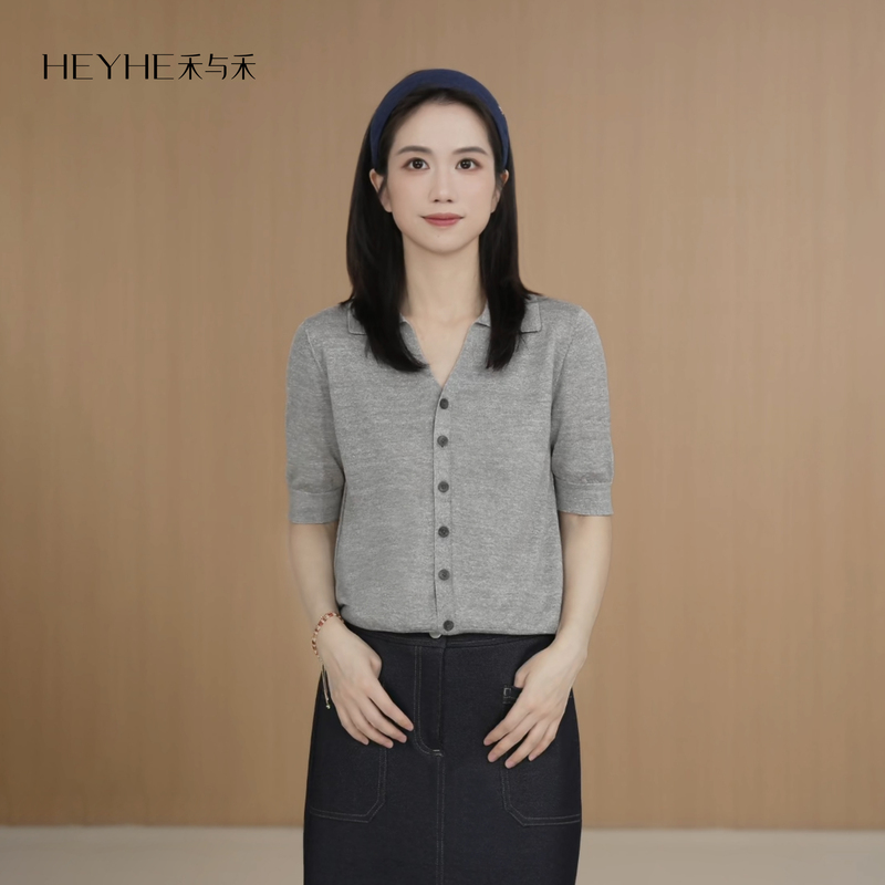 Xiaohe【Dai Shan】Yangzi Yarn Sheep Wool Linen Soft and Skin-Friendly Intellectual Casual Polo Knit Cardigan for Women