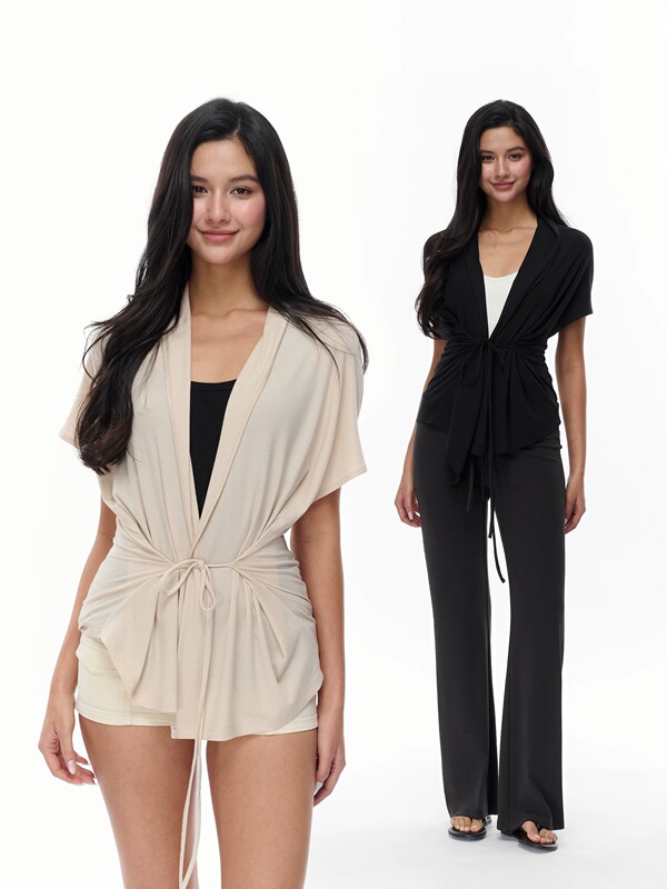 Jim Kennet Lyocell Loose and Lazy Batwing Sleeve Tie-Up Cardigan Jacket Spring and Summer Stylish Top