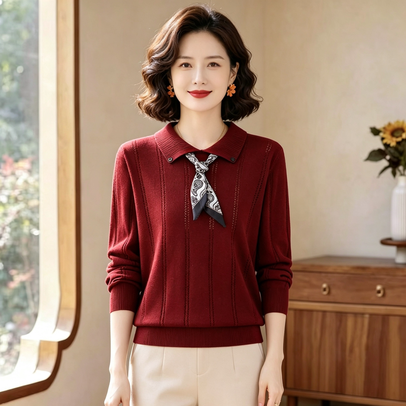 Hangzhou High-End Brand Silk T-Shirt for Women, Long-Sleeve Knitted Base Shirt with Silk Scarf Collar, New Autumn and Winter Top Hangzhou High-End Brand Silk T-Shirt for Women, Long-Sleeve Knitted Base Shirt with Silk Scarf Collar, New Autumn and Winter Top