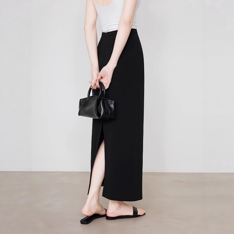 Thin Black High-Waisted Suit Skirt for Women, Summer and Autumn, Plus Size, Fat Mm, Back Slit, Elegant A-Line Straight Long Skirt
