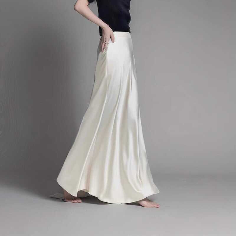 Luxurious Drapey High-Waisted Skirt for Women, Summer and Autumn, Plus Size, Acetate Satin, Slimming A-Line Fishtail Floor-Length Skirt Luxurious Drapey High-Waisted Skirt for Women, Summer and Autumn, Plus Size, Acetate Satin, Slimming A-Line Fishtail Floor-Length Skirt