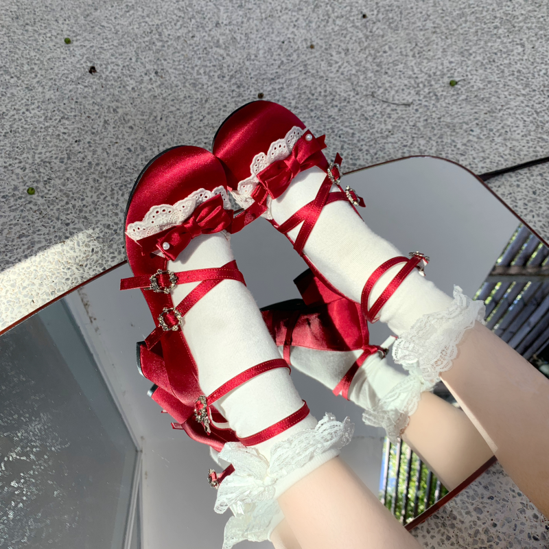 Полная цена предзаказ [Annie's Storybook Medium Heel Burgundy] Прекрасная кукольная сладкая обувь типа Mary Jane оригинальная лолитa