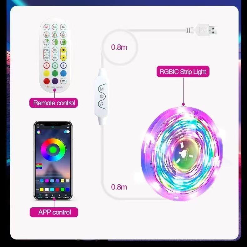跨境爆品幻彩灯带套装5050跑马灯蓝牙APP2.4G遥控带灯套装氛围灯