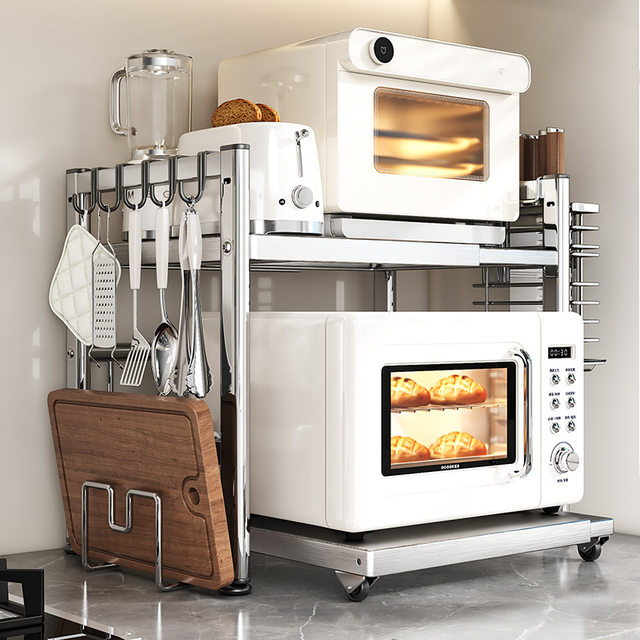 Stainless steel kitchen microwave oven telescopic storage rack