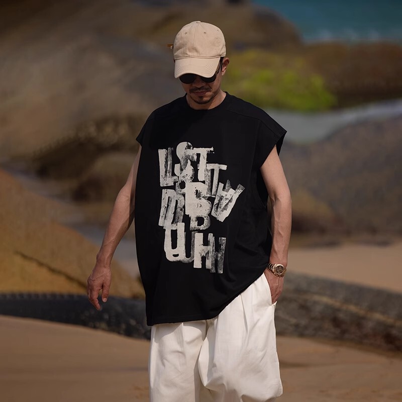 Extra Large Size 150kg American Retro Pure Cotton Sleeveless T-Shirt Men's Summer New Loose Casual Versatile Vest Trendy