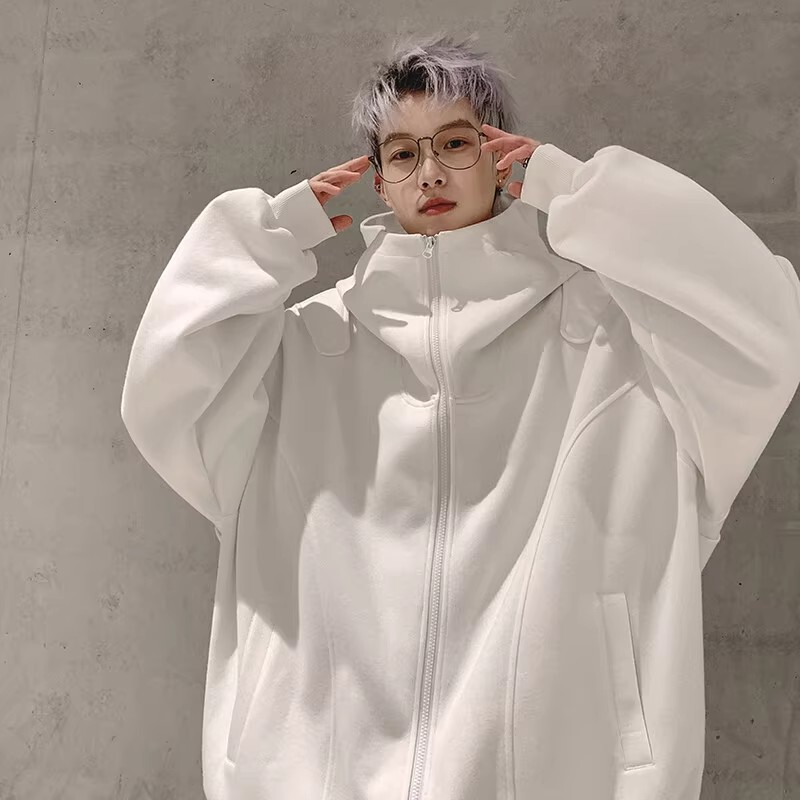 Extra Large Size 150kg American Style Trendy Brand High-Neck Cardigan Sweatshirt for Men and Women, Autumn and Winter Couple Wear, Loose and Cool Jacket Extra Large Size 150kg American Style Trendy Brand High-Neck Cardigan Sweatshirt for Men and Women, Autumn and Winter Couple Wear, Loose and Cool Jacket