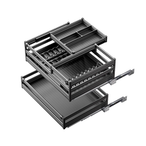 Kitchen cabinet pull basket 420 deep drawer type bowl butterfly basket double layer space aluminum alloy pull-out pot basket 3810