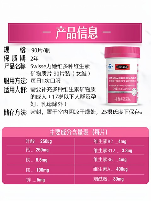 Swisse Women's Multivitamin Mineral Tablets Folic Acid Niacinamide Calcium Iron Magnesium Zinc Vb Genuine Product