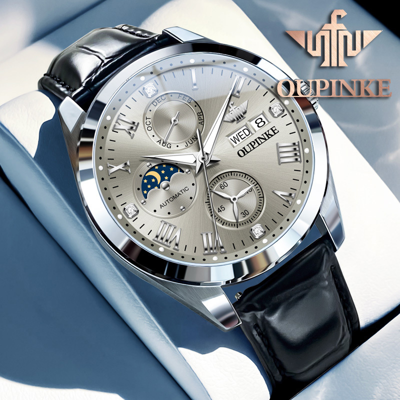 Swiss Certified Genuine Brand Watch Men's Fully Automatic Mechanical Watch Multi-Function Moon Phase Leather Strap Business High-End Top Ten Swiss Certified Genuine Brand Watch Men's Fully Automatic Mechanical Watch Multi-Function Moon Phase Leather Strap Business High-End Top Ten